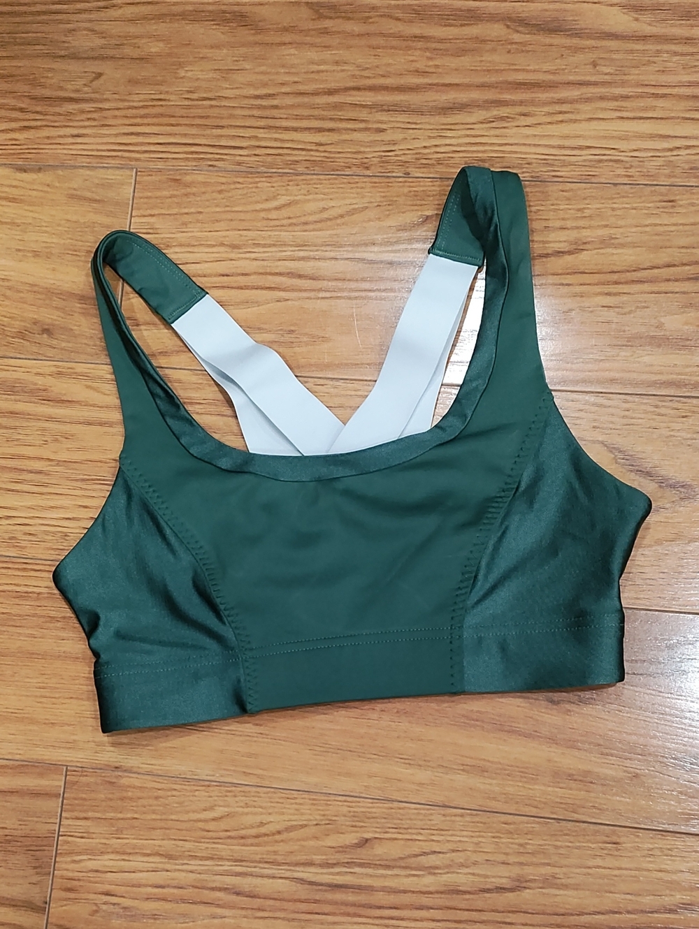 Fabletics Dark Green Sports Bra with White Straps